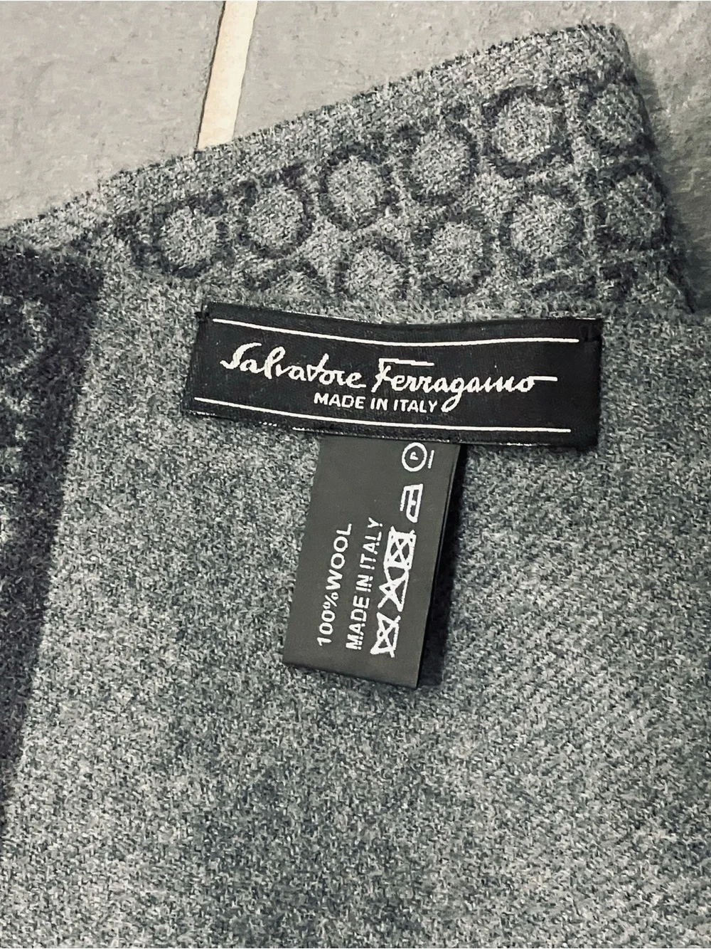 Salvatore Ferragamo Monogram Logo Scarf in Gray and Black